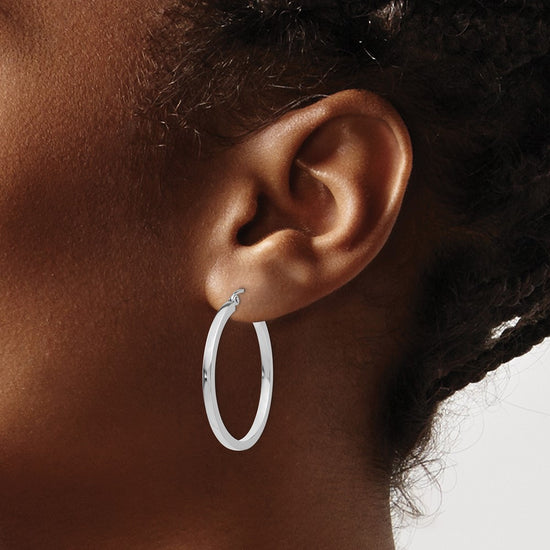 10k White Gold 2mm Square Tube Hoops