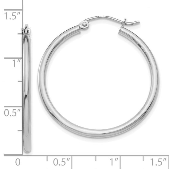 10K White Gold Polished 2mm Tube Hoop Earrings