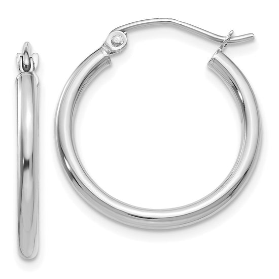 10K White Gold Polished 2mm Tube Hoop Earrings