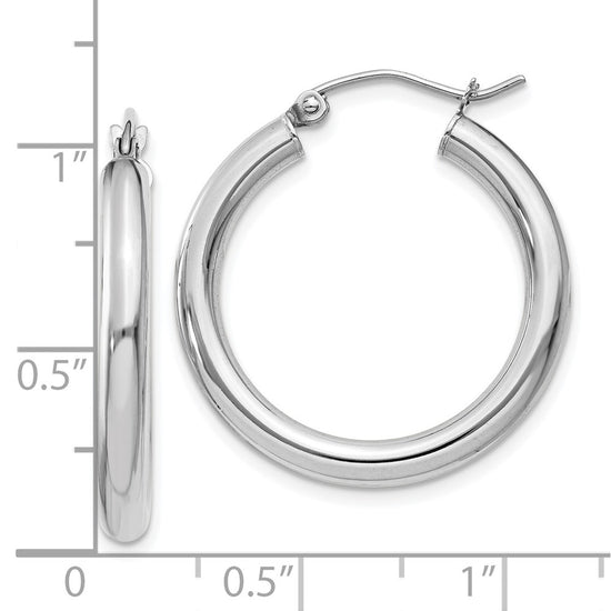 10K White Gold Polished 3mm Tube Hoop Earrings