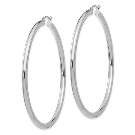 10K White Gold Polished 3mm Tube Hoop Earrings
