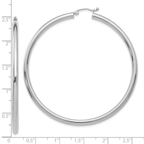 10k White Gold Polished 3mm Lightweight Tube Hoop Earrings