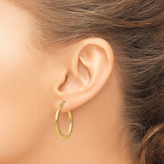 10K Polished 2mm Tube Hoop Earrings
