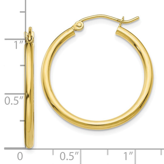10K Polished 2mm Tube Hoop Earrings