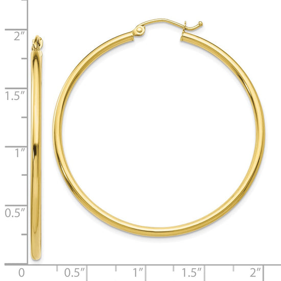 10K Polished 2mm Tube Hoop Earrings