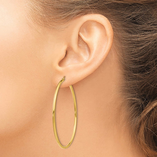 10K Polished 2mm Tube Hoop Earrings