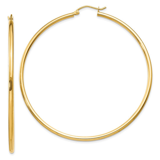 10K Polished 2mm Tube Hoop Earrings