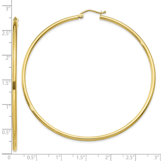 10K Polished 2mm Tube Hoop Earrings