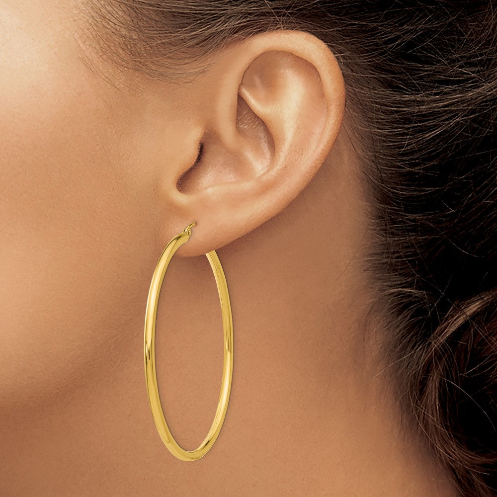 10K Polished 2.5mm Tube Hoop Earrings