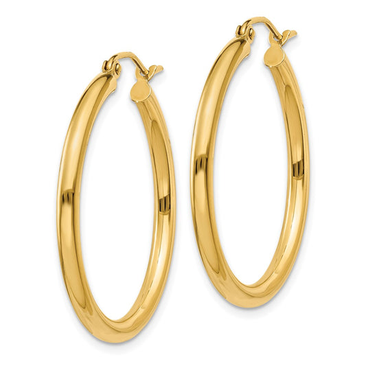 10K Polished 2.5mm Tube Hoop Earrings