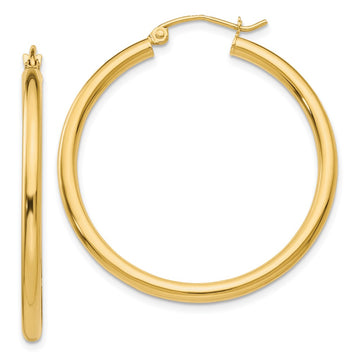 10K Polished 2.5mm Tube Hoop Earrings