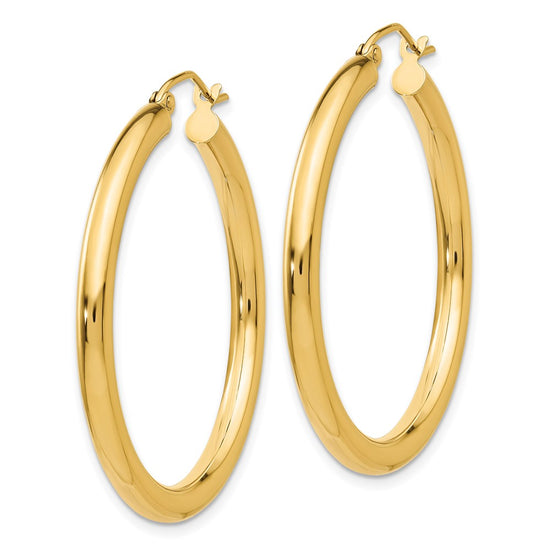 10K Polished 3mm Tube Hoop Earrings