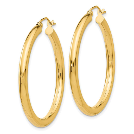 10K Polished 3mm Tube Hoop Earrings