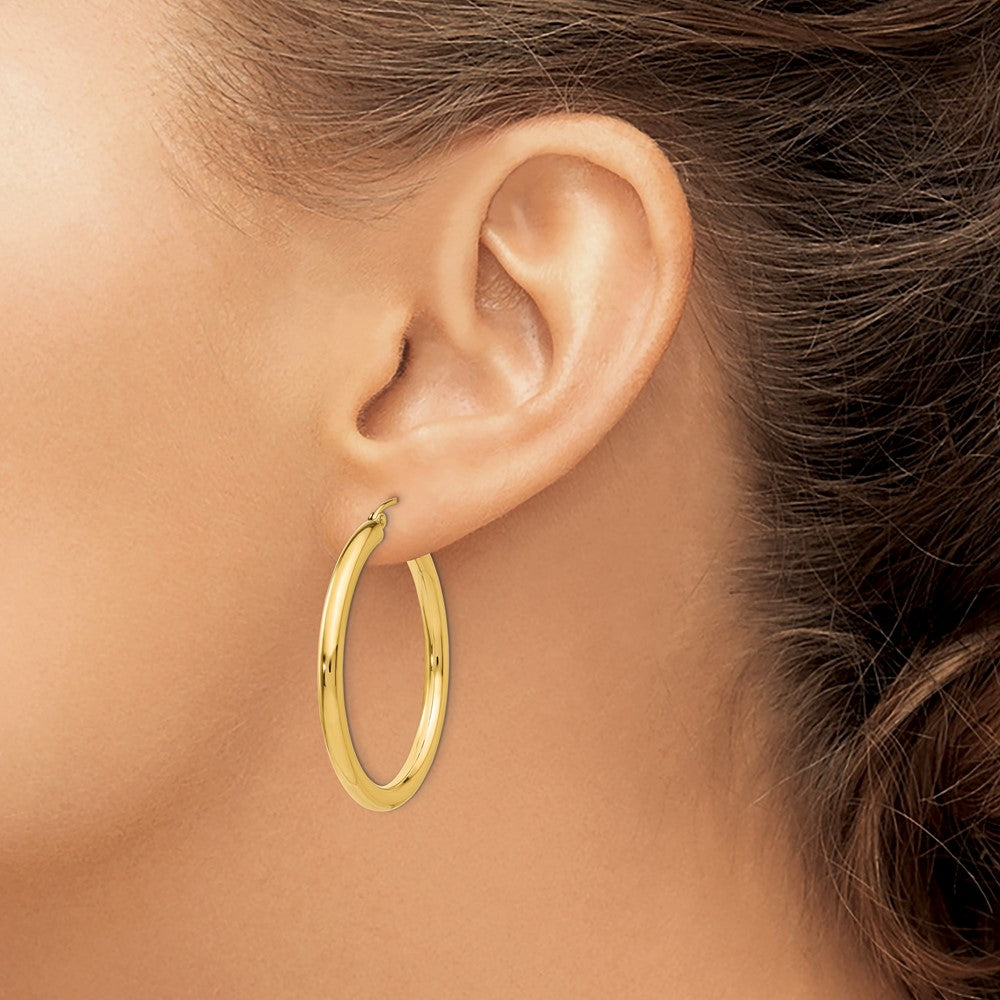 10K Polished 3mm Tube Hoop Earrings