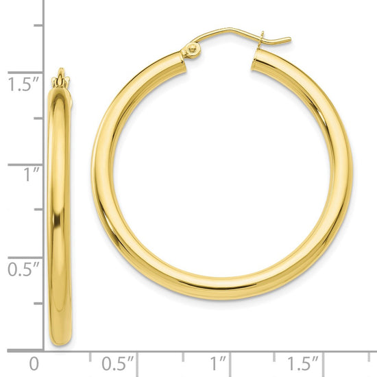 10K Polished 3mm Tube Hoop Earrings