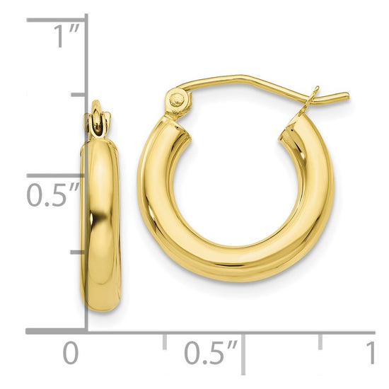 10K Polished 3mm Tube Hoop Earrings