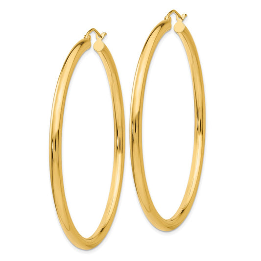 10K Polished 3mm Tube Hoop Earrings