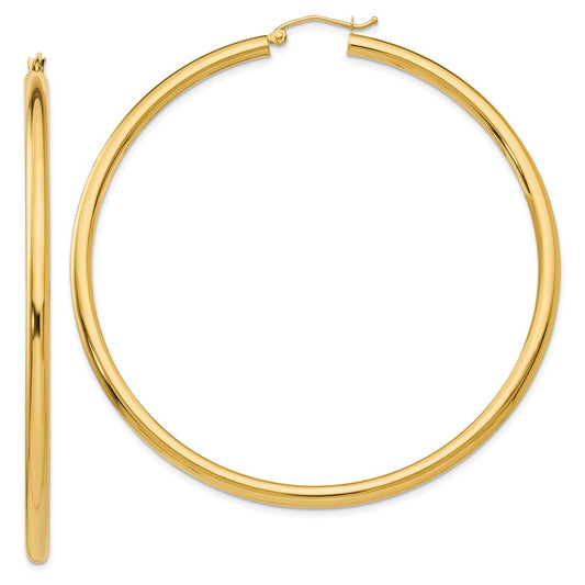 10K Polished 3mm Tube Hoop Earrings