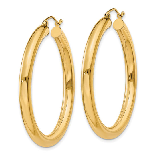 10K Polished 4mm Tube Hoop Earrings