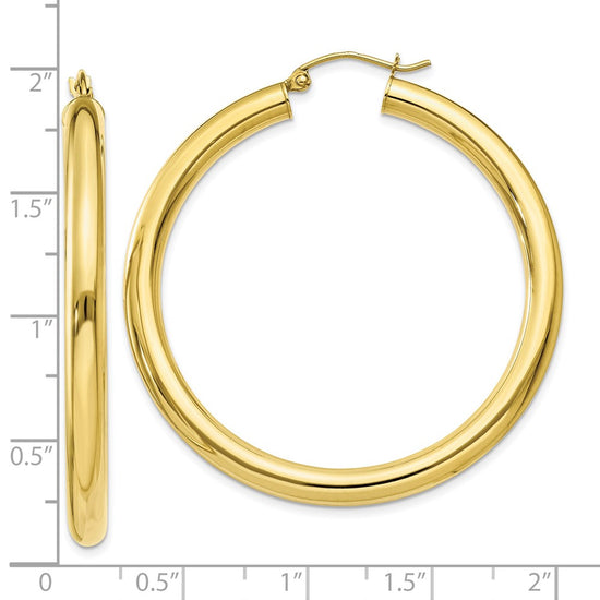10K Polished 4mm Tube Hoop Earrings