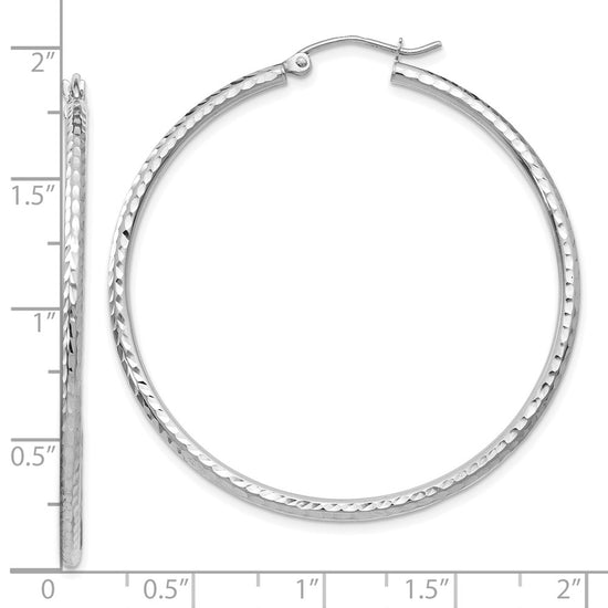 10k White Gold Diamond-cut 2mm Round Tube Hoop Earrings