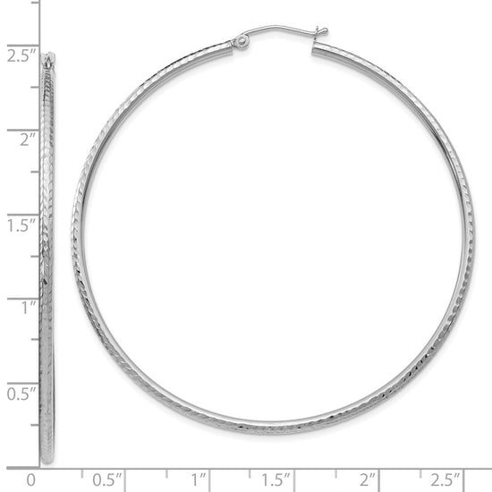 10k White Gold Diamond-cut 2mm Round Tube Hoop Earrings