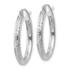 10k White Gold Diamond-cut 3mm Round Hoop Earrings