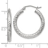 10k White Gold Diamond-cut 3mm Round Hoop Earrings