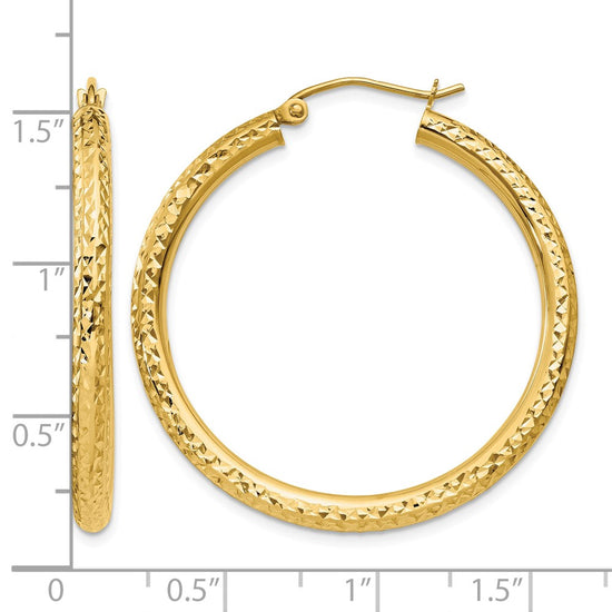 10k Diamond-cut 3mm Round Hoop Earrings