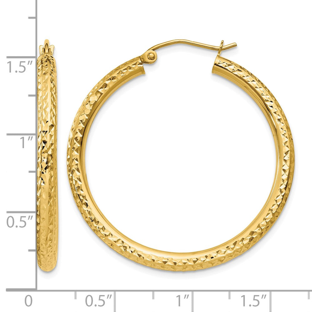 10k Diamond-cut 3mm Round Hoop Earrings