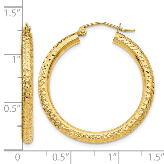 10k Diamond-cut 3mm Round Hoop Earrings
