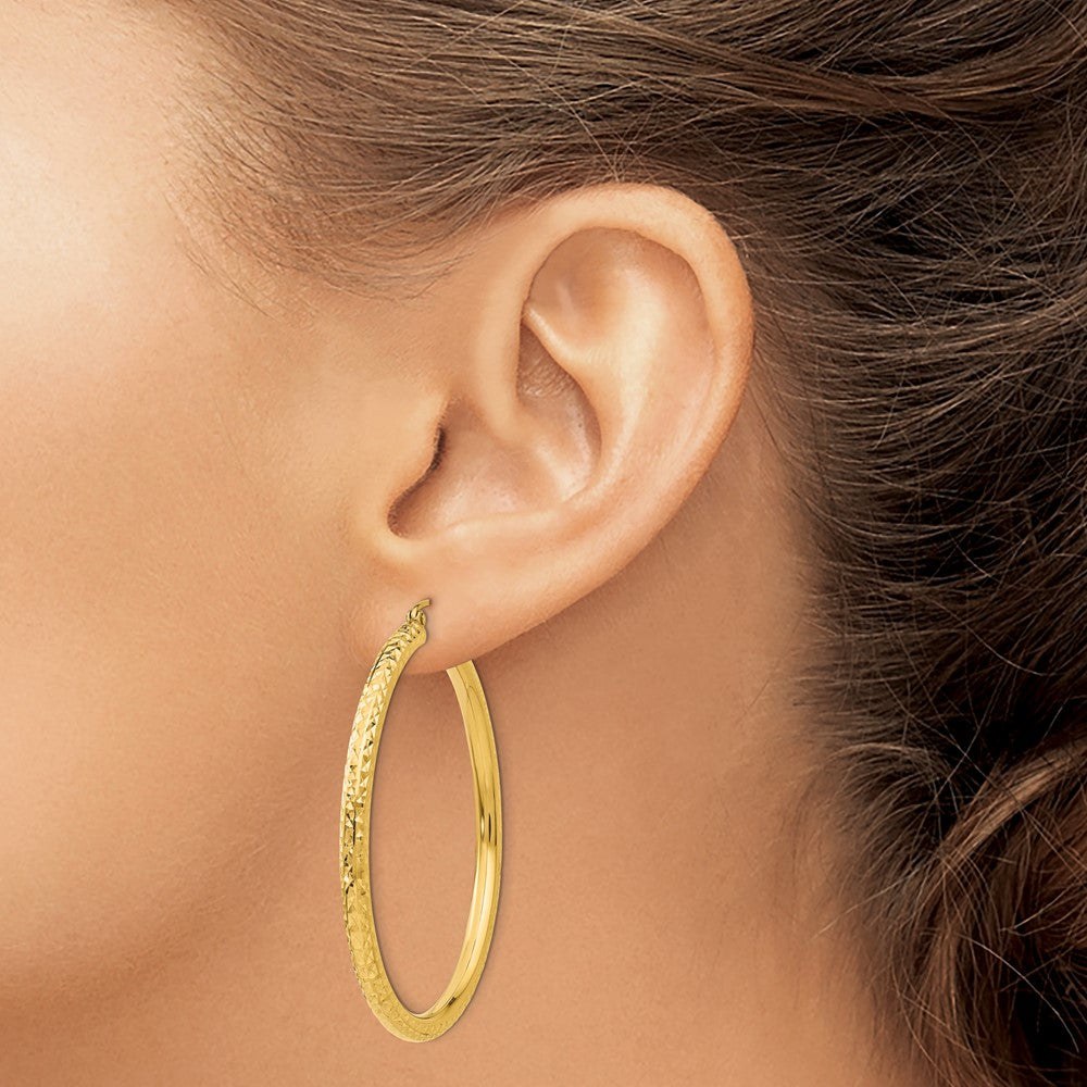 10k Diamond-cut 3mm Round Hoop Earrings