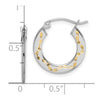 10K White Gold & Yellow Rhodium Diamond Cut Hoop Earrings