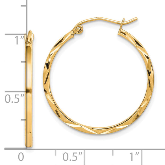 10K 1.5x25mm Diamond Cut Hoop Earrings