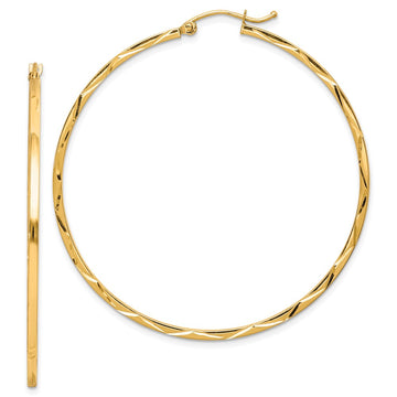 10K 1.5x50mm Diamond Cut Hoop Earrings