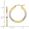 10K & Rhodium Diamond Cut 2.5x20mm Hoop Earrings