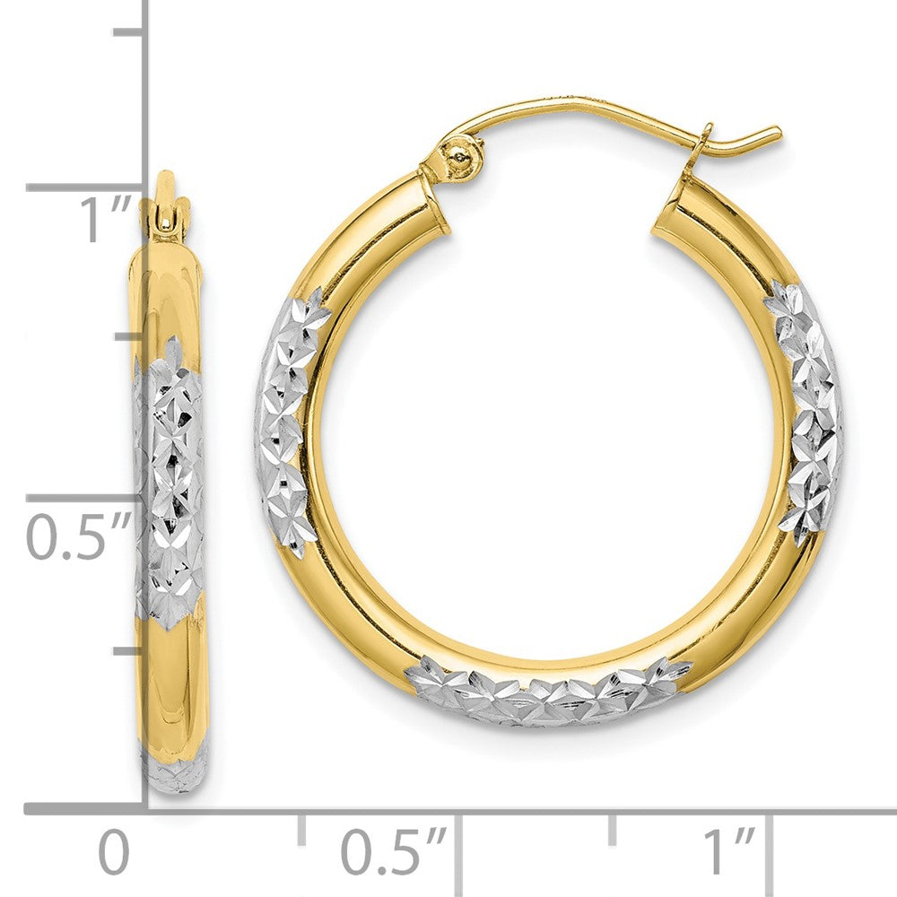Gold & Rhodium Polish Diamond-cut Tube Hoop Earrings