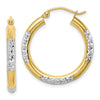 Gold & Rhodium Polish Diamond-cut Tube Hoop Earrings