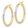 Gold & Rhodium Polish Diamond-cut Tube Hoop Earrings