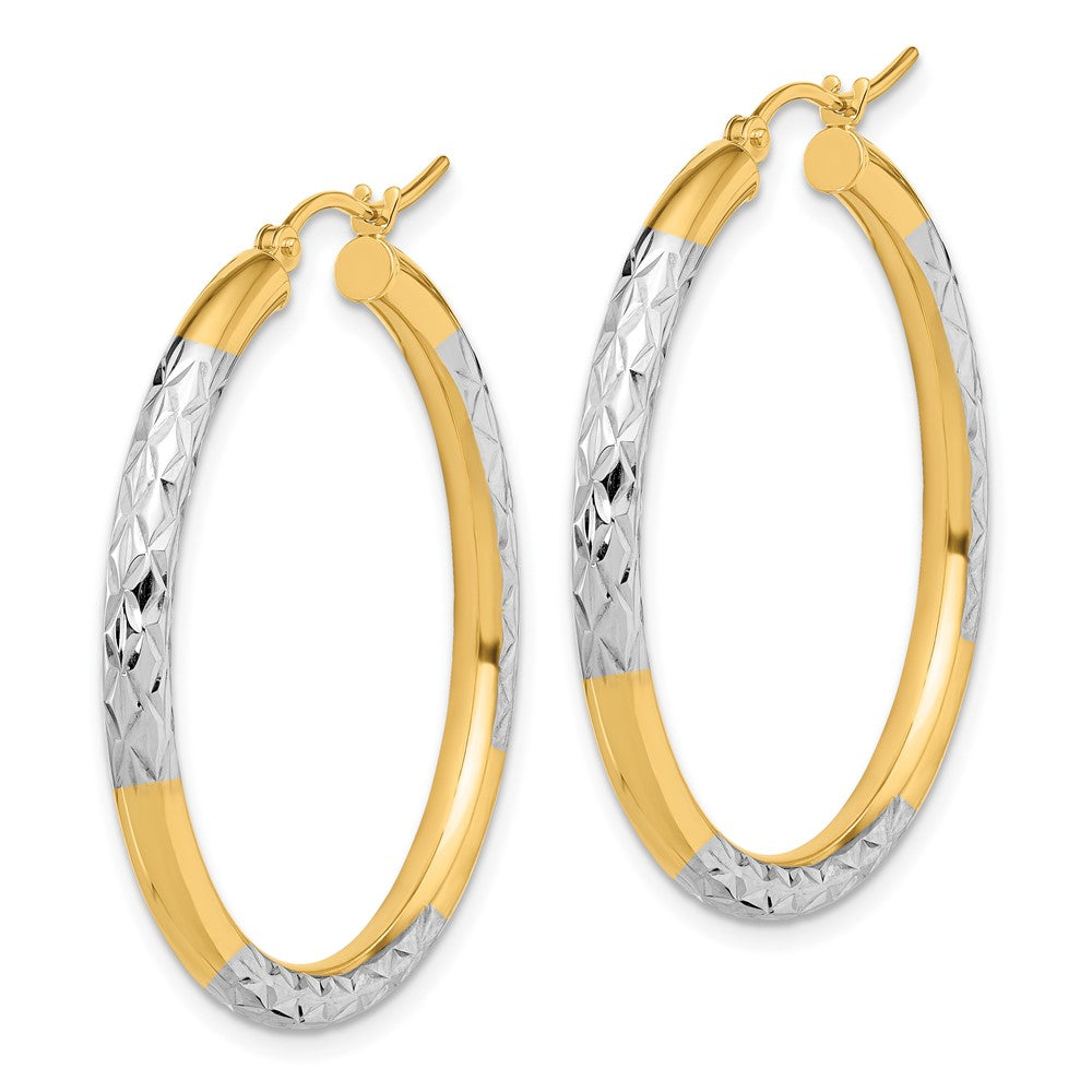 Gold & Rhodium Polish Diamond-cut Tube Hoop Earrings