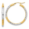 Gold & Rhodium Polish Diamond-cut Tube Hoop Earrings