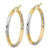 Gold & Rhodium Polish Diamond-cut Tube Hoop Earrings