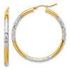 Gold & Rhodium Polish Diamond-cut Tube Hoop Earrings