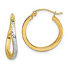 10k and White Rhodium Diamond-cut Textured Wavy Hoop Earrings