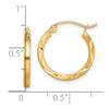 10K Satin Diamond Cut 2x20mm Hoop Earrings