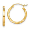 10K Satin Diamond Cut 2x20mm Hoop Earrings