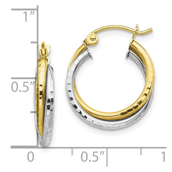 10K Two-tone Textured Twist Hoop Earrings
