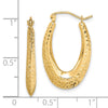 10K Textured Oval Hollow Hoop Earrings