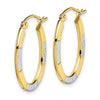 10K and Rhodium Diamond Cut Oval Hoop Earrings