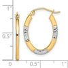 10K and Rhodium Diamond Cut Oval Hoop Earrings